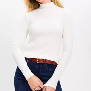 LOFT Ribbed Mock Neck Top in Whisper White, Size S